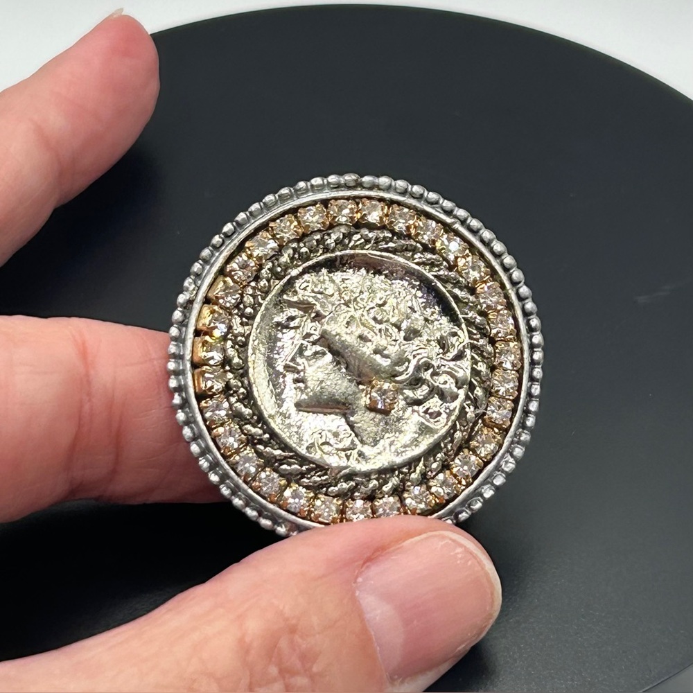 Vintage Silver and Rhinestone Coin Brooch & Scarf Clip
